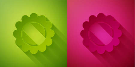 Paper cut Bottle cap icon isolated on green and pink background. Paper art style. Vector Illustrationのイラスト素材