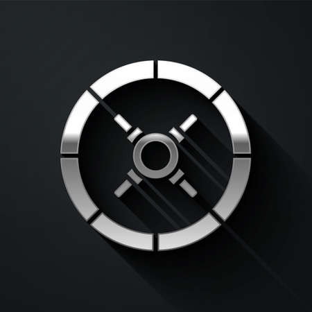 Silver Safe icon isolated on black background. The door safe a bank vault with a combination lock. Reliable Data Protection. Long shadow style. Vector Illustrationのイラスト素材