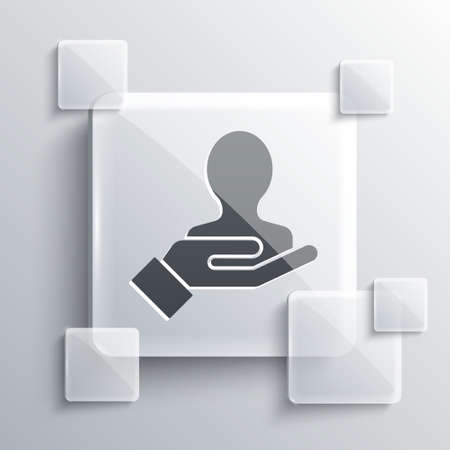 Grey Hand for search a people icon isolated on grey background. Recruitment or selection concept. Search for employees and job. Square glass panels. Vector Illustrationのイラスト素材