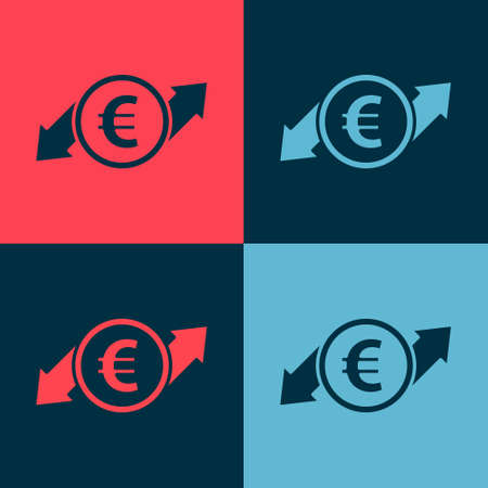 Pop art Financial growth and euro coin icon isolated on color background. Increasing revenue. Vector Illustrationのイラスト素材