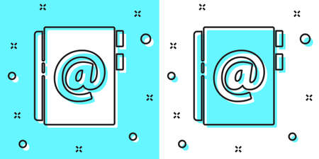 Black line Address book icon isolated on green and white background. Notebook, address, contact, directory, phone, telephone book icon. Random dynamic shapes. Vector Illustrationのイラスト素材