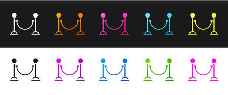 Set Rope barrier icon isolated on black and white background. VIP event, luxury celebration. Celebrity party entrance. Vector Illustrationのイラスト素材