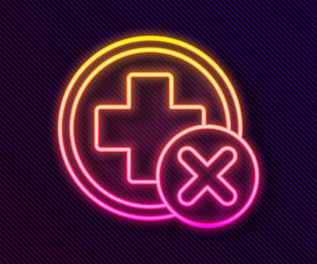 Glowing neon line Cross hospital medical icon isolated on black background. First aid. Diagnostics symbol. Medicine and pharmacy sign. Vector Illustrationのイラスト素材