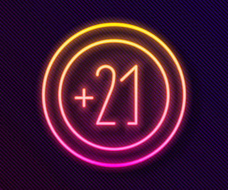 Glowing neon line Alcohol 21 plus icon isolated on black background. Prohibiting alcohol beverages. Vector Illustrationのイラスト素材
