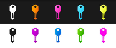 Set House key icon isolated on black and white background. Vector Illustrationのイラスト素材