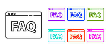 Black line Browser FAQ icon isolated on white background. Internet communication protocol. Set icons colorful. Vector Illustrationのイラスト素材