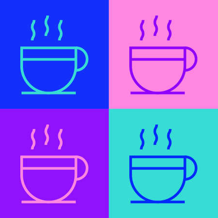 Pop art line Coffee cup icon isolated on color background. Tea cup. Hot drink coffee. Vector Illustrationのイラスト素材
