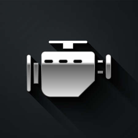 Silver Check engine icon isolated on black background. Long shadow style. Vectorのイラスト素材