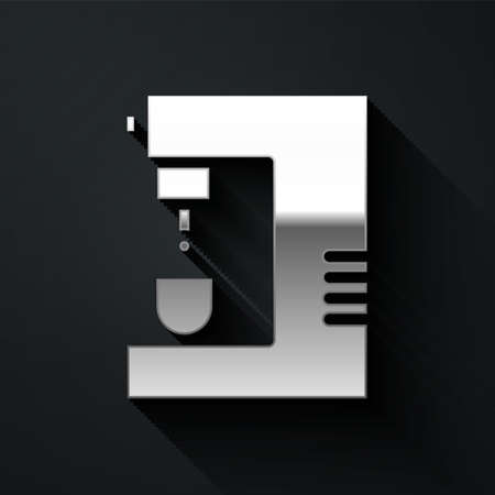 Silver Coffee machine icon isolated on black background. Long shadow style. Vector Illustrationのイラスト素材