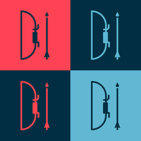 Pop art Bow and arrow in quiver icon isolated on color background. Vectorのイラスト素材