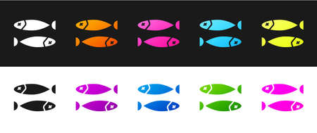 Set Dried fish icon isolated on black and white background. Vector Illustrationのイラスト素材