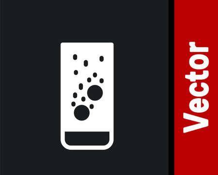 White Effervescent aspirin tablets dissolve in a glass of water icon isolated on black background. Vector Illustrationのイラスト素材