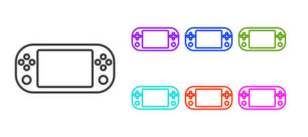 Black line Portable video game console icon isolated on white background. Gamepad sign. Gaming concept. Set icons colorful. Vectorのイラスト素材