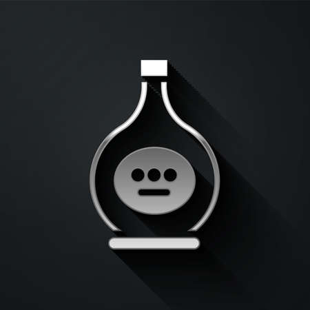 Silver Bottle of cognac or brandy icon isolated on black background. Long shadow style. Vectorのイラスト素材
