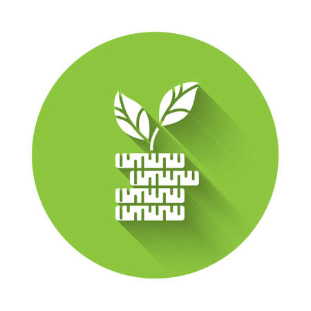 White Dollar plant icon isolated with long shadow. Business investment growth concept. Money savings and investment. Green circle button. Vector Illustrationのイラスト素材