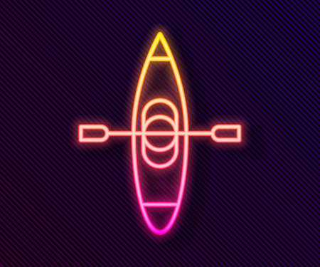 Glowing neon line Kayak and paddle icon isolated on black background. Kayak and canoe for fishing and tourism. Outdoor activities. Vectorのイラスト素材