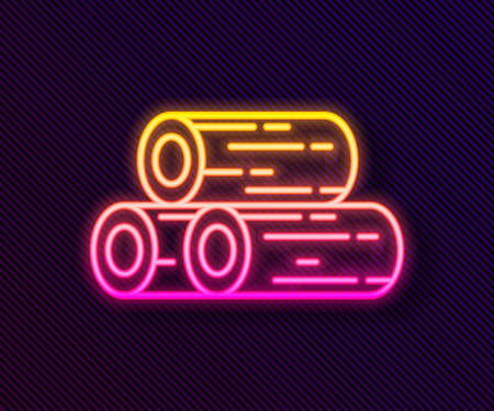 Glowing neon line Wooden logs icon isolated on black background. Stack of firewood. Vector Illustrationのイラスト素材