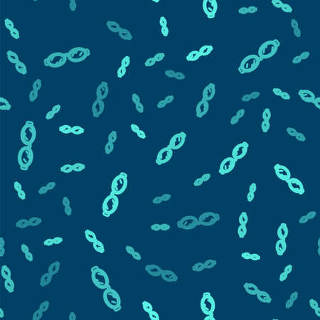 Green line Glasses for swimming icon isolated seamless pattern on blue background. Goggles sign. Diving underwater equipment. Vectorのイラスト素材