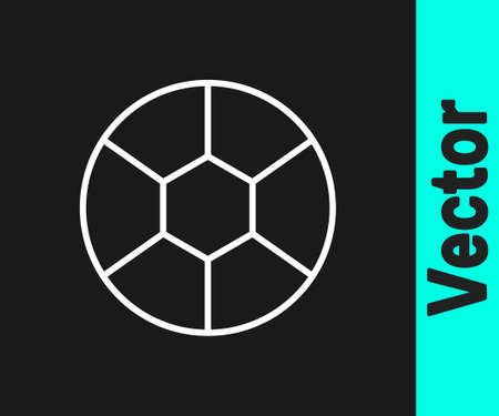 White line Football ball icon isolated on black background. Soccer ball. Sport equipment. Vector Illustrationのイラスト素材