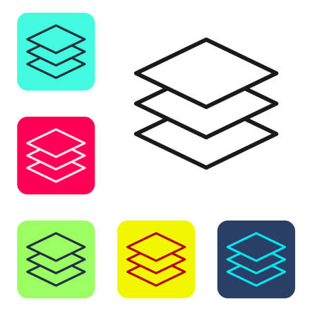 Black line Layers clothing textile icon isolated on white background. Element of fabric features. Set icons in color square buttons. Vector Illustrationのイラスト素材