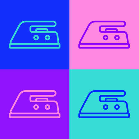 Pop art line Electric iron icon isolated on color background. Steam iron. Vector Illustrationのイラスト素材