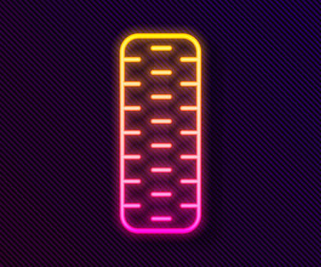 Glowing neon line Car tire wheel icon isolated on black background. Vectorのイラスト素材