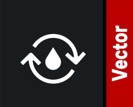 White Recycle clean aqua icon isolated on black background. Drop of water with sign recycling. Vectorのイラスト素材