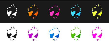 Set Broken or cracked lock icon isolated on black and white background. Unlock sign. Vectorのイラスト素材