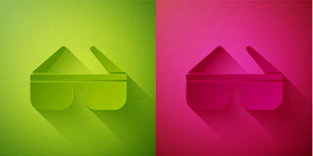 Paper cut 3D cinema glasses icon isolated on green and pink background. Paper art style. Vectorのイラスト素材