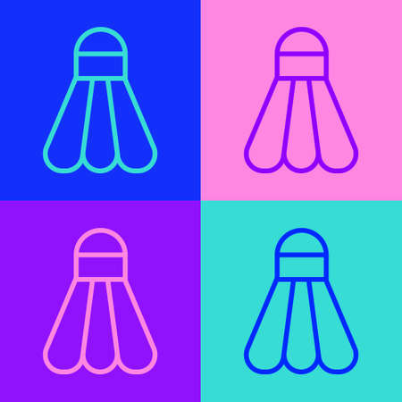 Pop art line Badminton shuttlecock icon isolated on color background. Sport equipment. Vector Illustrationのイラスト素材