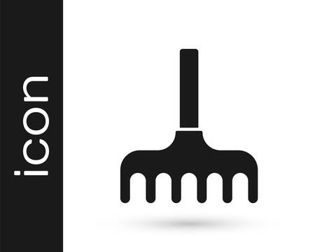 Grey Garden rake icon isolated on white background. Tool for horticulture, agriculture, farming. Ground cultivator. Vectorのイラスト素材