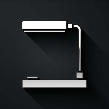 Silver Table lamp icon isolated on black background. Table office lamp. Long shadow style. Vectorのイラスト素材