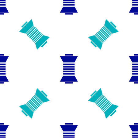 Blue Sewing thread on spool icon isolated seamless pattern on white background. Yarn spool. Thread bobbin. Vectorのイラスト素材