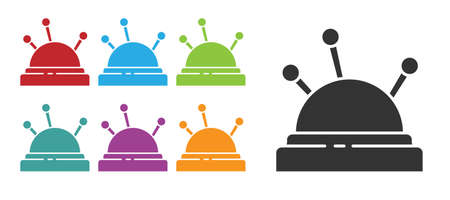 Black Needle bed and needles icon isolated on white background. Handmade and sewing theme. Set icons colorful. Vectorのイラスト素材