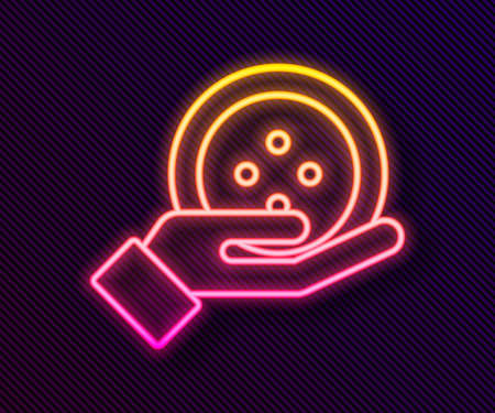 Glowing neon line Sewing button for clothes icon isolated on black background. Clothing button. Vector Illustrationのイラスト素材
