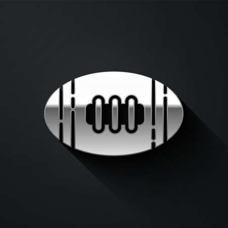 Silver American Football ball icon isolated on black background. Rugby ball icon. Team sport game symbol. Long shadow style. Vector Illustrationのイラスト素材