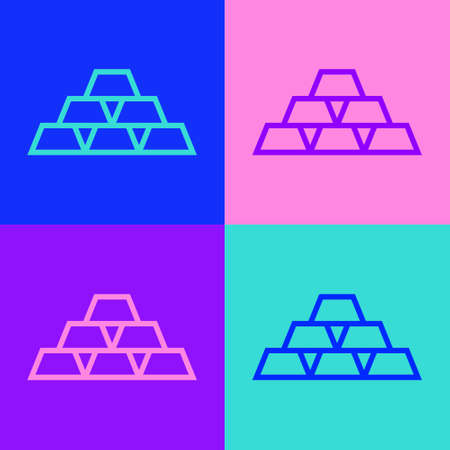 Pop art line Gold bars icon isolated on color background. Banking business concept. Vector Illustrationのイラスト素材