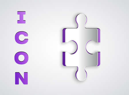 Paper cut Piece of puzzle icon isolated on grey background. Business, marketing, finance, layout, infographics, internet concept. Paper art style. Vector Illustration.のイラスト素材
