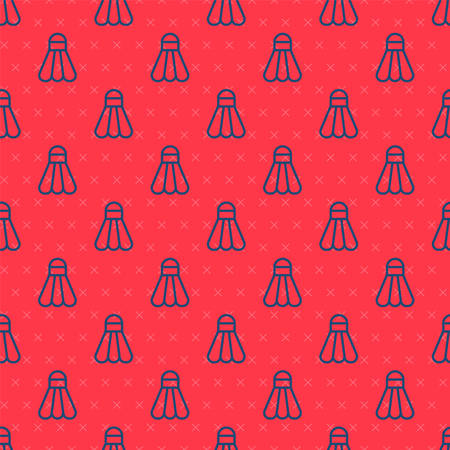 Blue line Badminton shuttlecock icon isolated seamless pattern on red background. Sport equipment. Vector Illustrationのイラスト素材