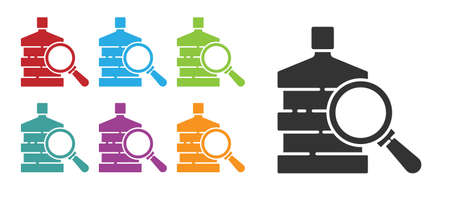 Black Big bottle with clean water and magnifying glass icon isolated on white background. Plastic container for the cooler. Set icons colorful. Vector Illustration.のイラスト素材