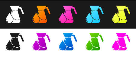 Set Jug glass with water icon isolated on black and white background. Kettle for water. Glass decanter with drinking water. Vector Illustration.のイラスト素材