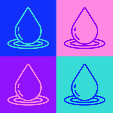 Pop art line Water drop icon isolated on color background. Vector Illustration.のイラスト素材