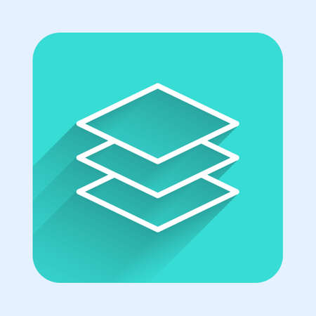White line Layers clothing textile icon isolated with long shadow. Element of fabric features. Green square button. Vector Illustrationのイラスト素材