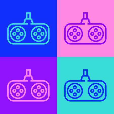 Pop art line Gamepad icon isolated on color background. Game controller. Vector Illustration.のイラスト素材