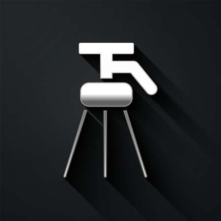 Silver Tripod icon isolated on black background. Long shadow style. Vector Illustration.のイラスト素材