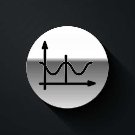 Silver Graph, schedule, chart, diagram, infographic, pie graph icon isolated on black background. Long shadow style. Vector Illustration.のイラスト素材