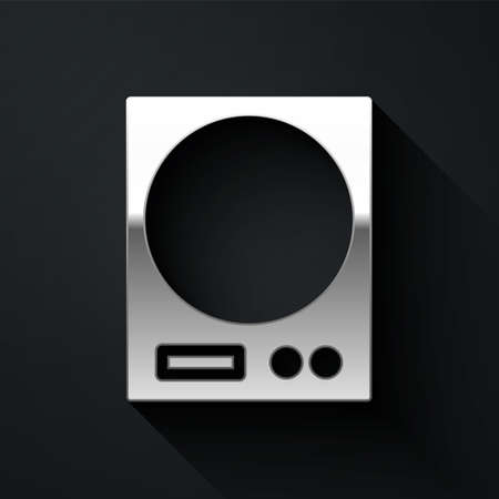 Silver Electronic scales icon isolated on black background. Weight measure equipment. Long shadow style. Vector Illustration.のイラスト素材