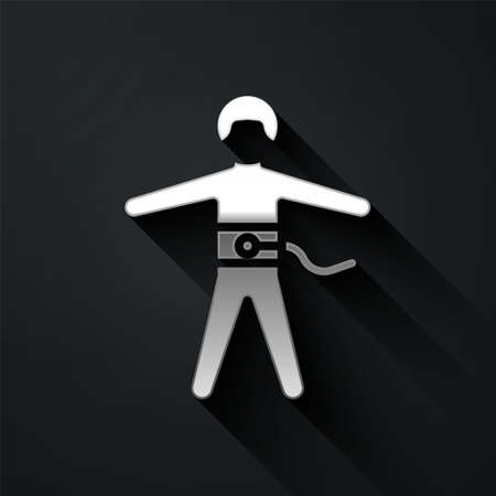 Silver Bungee jumping icon isolated on black background. Long shadow style. Vector Illustration.のイラスト素材