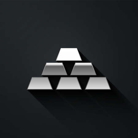 Silver Gold bars icon isolated on black background. Banking business concept. Long shadow style. Vector Illustration.のイラスト素材