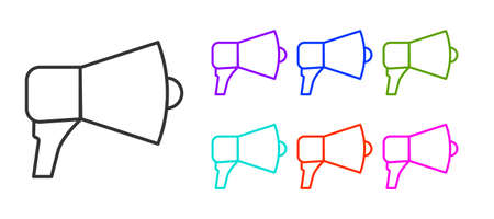 Black line Megaphone icon isolated on white background. Speaker sign. Set icons colorful. Vector Illustration.のイラスト素材